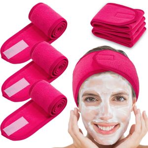 Bandeau Enveloppant 4 Pièces Serviette Extensible Pour Le Bain, Le Maquillage Et Le Sport (Rose Rouge) - Neuf