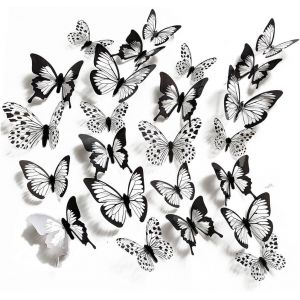 Stickers Muraux Papillons 3d 24 Pcs,R&eacute;aliste Autocollant Mural Papillon Translucide Art D&eacute;cor Artisanat Accessoires De Chambre,3 Tailles Papillons D&eacute;coratifs Papillons - Neuf