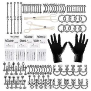 Kit De Piercing D'haltères Industriels 140pcs Bijoux De Corps En Acier Inoxydable - Neuf