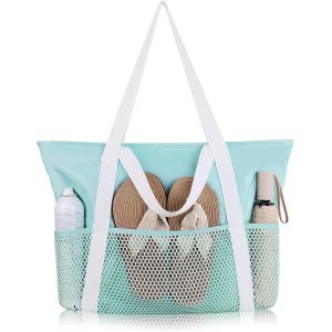 BNHGO-Sac de Plage Imperméable pour Femme, Homme, Famille - Grand Sac Cabas avec Poches Multiples et Fermeture Éclair, Idéal pour Plage, Piscine, Voyage, Sport, Shopping - Neuf