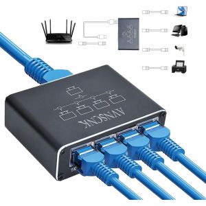 Switch Ethernet 4 Port,Switch RJ45 Splitter 1000 Mbps,Hub Ethernet RJ45 1 &agrave; 4 pour Ordinateur,Hub,Commutateur,Routeur,D&eacute;codeur,T&eacute;l&eacute;vision Num&eacute;rique,etc. - Neuf