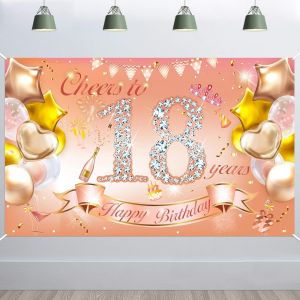 SJZG-Fille Bannière 18 Anniversaire Décoration Or Rose, Fille 18 Anniversaire Toile De Fond Bannière En Tssu, Table Jardin Mur Décoration, 185 * 110Cm - Neuf