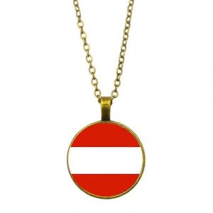 Collier Pendentif Cabochon En Verre Drapeau Autrichien, Bijou Souvenir Patriotique Drapeau Autrichien, Bijou Fantaisie Drapeau National, 114 Cm (45 5 Pouces) Jaune - Neuf