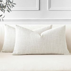 CAUC-Housses de Coussins en Lin D&eacute;coratif Canap&eacute; Taie d'oreiller de Couleur Unie Doux Decoration pour Maison Salon Chambre Canap&eacute; D&eacute;coration 40x60cm Lot de 2 (Beige) - Neuf