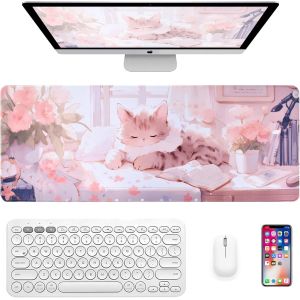 JGD-Tapis de Clavier de Jeu Anim&eacute; Grand, Gaming Tapis de Souris avec Base Antid&eacute;rapante, Sous-main avec Joli Motif de Chaton, Tapis de bureau Anime pour Jeux, Bureau, Maison, 800&times;300&times;3MM(Cat-002) - Neuf