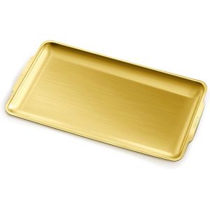 Checarzhn--No1-Plateau De Service Rectangulaire Doré En Acier Inoxydable Avec Poignée, 40 X 24 Cm, Assiette Décorative Pour Table Basse (Doré) - Neuf