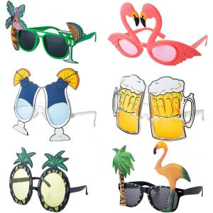 Lot de 6 paires de lunettes de soleil hawaïennes tropicales décoratives pour fête, déguisement d'été, accessoires de fête, accessoires photo - Neuf