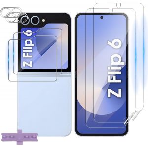 Verre Tremp&eacute; Pour Samsung Galaxy Z Flip 6/ Z Flip6, 2 Pcs 9H Duret&eacute; Avant Protection &Eacute;cran + 2 Pcs Flexible &Agrave; L'Int&eacute;rieur Protection Ecran + 2 Pcs Cam&eacute;ra Arri&egrave;re Protecteur, Hd Verre Film &Eacute;cran - Neuf