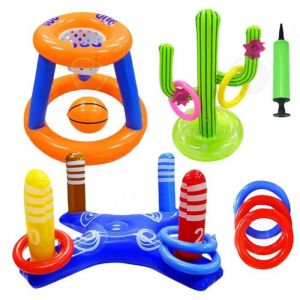 Cactus gonflable jouets flottants jouet piscine set panier de basket flottant jeu de lancer d'anneau jeux piscine multifonctionnels - Neuf
