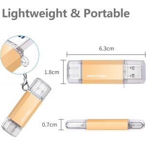 64GB USB C Flash Drive,64GB 3.0 OTG Type C Flash Drive 2 in 1 Pen Drive Portable USB Memory Stick for Laptop/PC/Car/Tablet/Smartphone/TV (Gold) - Neuf