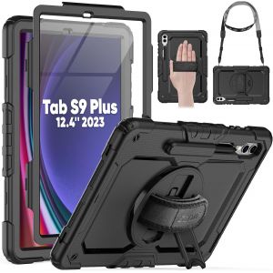 Coque Pour Galaxy Tab S10+ Plus / S9+ Plus 12,4 Pouces 2024/2023, Coque Antichoc Pour Tab S9 Plus Avec Protecteur D'&eacute;cran, Support Rotatif &Agrave; 360&deg;/Dragonne, Bandouli&egrave;re, Avec Porte-Stylo, Noir - Neuf