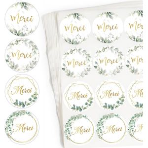 300pcs 38mm &Eacute;tiquettes Merci Autocollants Rond Sticker Gommette De Remerciement Auto-Adh&eacute;sif Forme Eucalyptus D&eacute;coration Scrapbooking Diy Cadeau Pour Carte Faveur De Mariage F&ecirc;te Emballage Enveloppe - Neuf