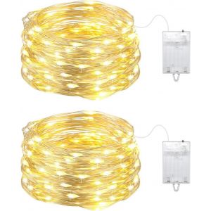 KAL-Guirlande Lumineuse Led Batterie, 50 Led Guirlandes Lumineuse, Mini Guirlande Lumineuse 2 X 5M Fil Argenté Pour Fêtes, Jardin, Noël, Halloween, Mariage, Décorations Lumineuses (Blanc Chaud) - Neuf