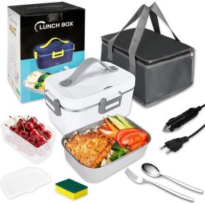 Kal-Lunch Box Chauffante Électrique 1.8 L,4 En 1 12v/24v/220v 240v Gamelle Chauffante,75-100w Acier Inox Chauffage Rapide Gamelle,Pour Bureau,École,Voyage,Voiture,Avec Sac Isotherme - Neuf