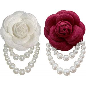Kjdal-2 Pi&egrave;ces Broche En Laine Avec Fleur De Cam&eacute;lia Et Perle,Broche En Forme De Fleur De Cam&eacute;lia En Tissu Et Perles,&Eacute;l&eacute;gantes &Eacute;pingles Florales Pour Femmes,Chapeau,Robe,Chemise,Cravate - Neuf