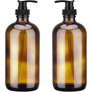 BHHBB-2 Pièces Distributeur Savon Verre Ambre, 500ml Flacon Pompe Vide, Réutilisable Distributeur Shampoing avec Tête de Pompe, Flacon Pompe Vide pour Savons, Lotions, Détergents - Neuf