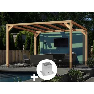 Pergola En Bois Lamell&eacute;-Coll&eacute; Brest 600 X 400 Cm + 6 Supports Poteaux - Maderland - Neuf