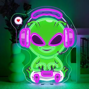 Alien Plays Game Neon Led,Alien Lettre Lumineuse,Neon Mural Dimmable Pour D&eacute;cor,N&eacute;on Led Pour Salle De Jeux,Zone De Jeux,Repaire Masculin,Salle Familiale,Chambre D'enfant,Cadeau Pour Gar&ccedil;on - Neuf