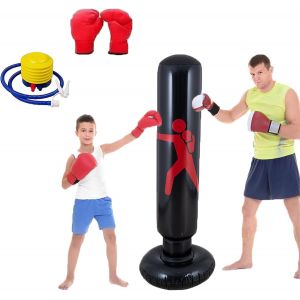 Sac De Boxe Gonflable Pour Enfants 160cm Sur Pied, Set De Formation Avec Gants Et Pompe &Agrave; Air, Cadeau Parfait Pour Gar&ccedil;ons Et Filles 3 &Agrave; 12 Ans - Neuf