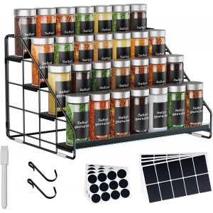 MEVRONISSHOP-tag&egrave;re &agrave; &eacute;pices debout &agrave; 4 niveaux, hauteur r&eacute;glable (2/3/4 niveaux) et sans per&ccedil;age, en m&eacute;tal noir, avec crochets en S et &eacute;tiquettes, organisateur d'&eacute;pices pour cuisine, armoire, salle - Neuf