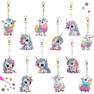 Ayuhr-Diamond Painting Porte Clé 12 Pièces 5d Porte-Clés Diamond Painting Licorne Enfant Diy Peinture Diamant Porte Clé Agneau Broderie Diamant Porte Clef Sac Main Décoration Débutants Enfant Fille - Neuf