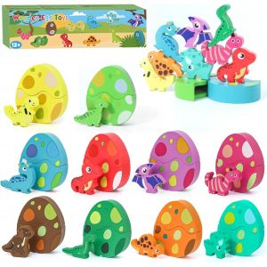 KASFL-Jouet Montessori 1 An Et Plus,Jouet En Bois Pour Bébé Dino ?ufs Jouets De Motricité,Jeu D'Emboîtement Puzzle En Bois ?ufs Jeu De Tri Enfants Jouets Anniversaire Pâques Cadeau Fille&Garçon - Neuf