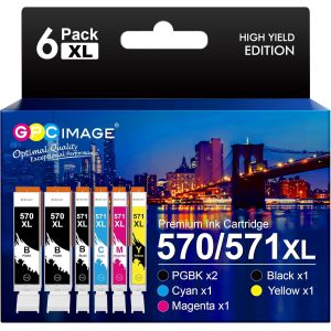 PGI-570XL CLI-571XL Cartouches d'encre Compatible pour Canon 570 XL 571 XL pour Canon pour PIXMA MG5750 TS5050 MG5753 MG6850 MG6852 TS5055 TS6050 (2 PGBK,1 Noir,1 Cyan,1 Magenta,1 Jaune) - Neuf