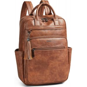 LETNERNY-Sac À Dos Pour Ordinateur Portable De 15,6 Pouces En Cuir Pour Femme, Sac À Dos De Voyage Pour Ordinateur De Travail, Sac À Dos Pour Ordinateur De Travail, Université, Marron - Neuf
