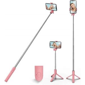 Perche À Selfie - Support Stable Avec Télécommande Bluetooth Amovible - Compatible Avec Iphone 15 Pro Max/15 Plus/14/13, Samsung, Lg, Google - Rose - Neuf