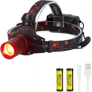 Lampe Frontale Avec Lumière Rouge, Lampe Frontale Led Rouge Rechargeable Par Usb, 1000 Lumens, Zoomable Pour La Chasse, L'astronomie, La Vision Nocturne, Le Camping(Lumière Rouge) - Neuf