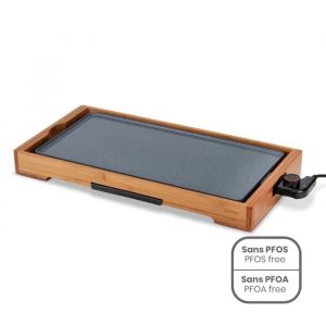 Plancha &eacute;lectrique en BOIS 2200W - double zones lisse - rainur&eacute;e - Rev&ecirc;tement antiadh&eacute;sif et bac - Neuf