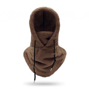 Chapeau De Cyclisme D'hiver Avec Écran Facial, Cordon De Serrage Réglable, Coupe-Vent, Peluche Épaisse, Protection Complète, Cache-Cou Extérieur, Couvre-Chef Pour Temps Froid-Marron Foncé - Neuf