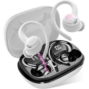 KAL-Ecouteurs Bluetooth Sans Fil Sport, 2025 Headphones 5.4 Hifi Stéréo, Ecouteurs Sans Fil Avec Enc Mic, Ecouteur Pour Courir, Ip7 Étanche Écouteur, 40H, Oreillette Sans Fil, Casque Écran Led, Blanc - Neuf