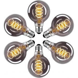 Ampoule E27 Vintage, Ampoule Led E27 Dimmable G80 4w Blanc Chaud Décorative Rétro Idéal À La Maison, Dans Un Café, Un Bar, Gris Fumée,Lot De 6[Amp743167] - Neuf
