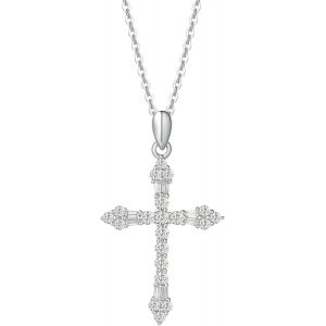 Collier Croix Femme En Argent 925/1000 Plaqu&eacute; Or Blanc Chretienne Religieux Pendentif Avec Zircone Cubique Bijoux Pour Femme Filles - Cha&icirc;ne Ajustable: 40 + 5 Cm - Neuf
