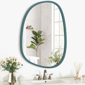 KAL-Miroir Asymétrique À Suspendre En Bois Pour Le Mur Cadre Irrégulier Petit Miroir Mural Moderne Décoratif Unique Chambre À Coucher Salon Salle De Bains Entrée Vanité Esthétique Miroir Ovale - Neuf