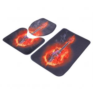 Hjlian Ensemble De 3 Tapis De Douche Antiderapants Imprimes Pour Salle De Bain, Housse De Siege De Toilette, Tapis De Bain (L) - Neuf