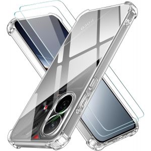 JGD-3 en 1 Coque pour Xiaomi Poco F7 5G avec 2 Pi&egrave;ces Verre Tremp&eacute;, Ultra Transparent &Eacute;tui de Protection en Silicone Antichoc, Souple TPU Anti-Rayures Bumper Housse - Neuf