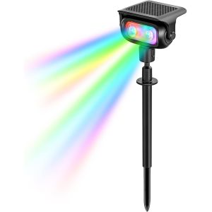 Spot Solaire Led Rgb Jardin, 5 Modes Couleur Avec Capteur Cr&eacute;pusculaire, Projecteur Solaire Ext&eacute;rieur Ip65 &Eacute;tanche Sur Piquet Pour &Eacute;clairage De Jardin, Pelouse Et All&eacute;e - Neuf