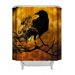 Rideau de douche Halloween, rideau de douche de salle de bain Halloween avec crochets 59 L x 71 H pouces, décoration d'Halloween, rideau de séparation de salle de bain imperméable, corbeau - Neuf