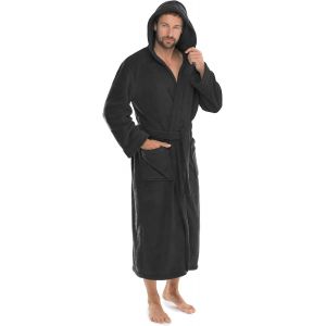 Florida Peignoir De Bain Capuche De Couleur Unie Longue Poches Appliquées Femme Homme Unisexe Microfibre Laine Polaire De Corail Xxxl Noir - Neuf