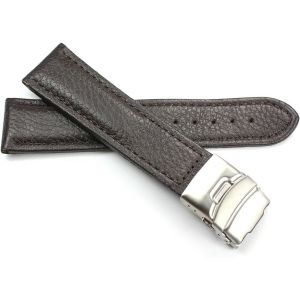 Eryi-Sulla Bracelet De Montre En Cuir Véritable Avec Boucle Déployante En Acier Inoxydable Marron Foncé 24 Mm - Neuf