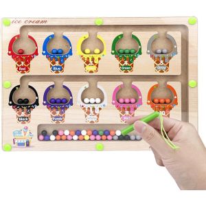 ERYI-Jeux Montessori, Labyrinthe Magnetique Enfant 2 3 4 5 Ans, Jouets Pour La Motricité Fine, Labyrinthe Magnétique De Couleurs Et De Chiffres, Jeu De Comptage Et Tri, Jouets Éducatifs En Bois - Neuf