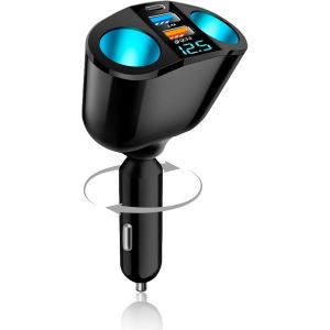 Eryi-Double Prise Allume Cigare 12v, Double Allume Cigare, 2.4a+Qc3.0+Pd, 120w Allume Cigare Usb, Avec Voltmètre Led, 12v-24v Chargeur Allume Cigare, Pour Téléphone, Tablette, Gps, Caméra - Neuf