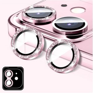 Protecteur D'objectif D'appareil Photo Pour Iphone 13/Iphone 13 Mini, Coque D'appareil Photo En Verre Trempé 9h Pailleté, Anneaux Métalliques Individuels À Alignement Automatique - Neuf