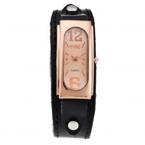 Montre A Quartz Vintage Ccq Pour Homme, Cadran Rectangulaire, Bracelet En Cuir Synthetique Et Alliage (Noir) - Neuf