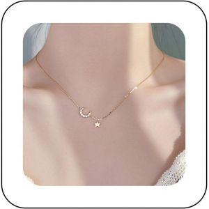 Kal-Collier Boho Étoile De Lune Choker Or Vintage Minuscule Collier Pendentif Étoile De Lune Minimaliste Strass Croissant De Lune Choker Bijoux De Tous Les Jours Pour Les Femmes Et Les Filles - Neuf