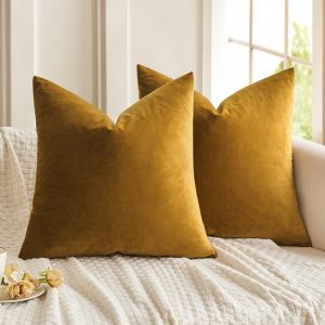 Cauc-Lot De 2 Housses De Coussins En Velours D&eacute;coratif Canap&eacute; Taie D'oreiller Super Lisse Doux Decoration Maison Salon Chambre Pour Canap&eacute; 2 Pi&egrave;ces 45x45cm Jaune Moutarde - Neuf