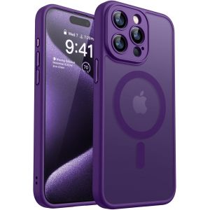 JGD-Coque Magn&eacute;tique pour iPhone 15 Pro 6,1 Pouces, Compatible avec MagSafe, [Protection Compl&egrave;te de l'appareil Photo] Fond Mat Translucide, Violet Fonc&eacute; - Neuf