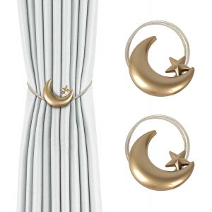 2 x Fixations magnétiques pour rideaux en métal - dorées pour la décoration intérieure, le bureau, le salon et la chambre à coucher - Neuf
